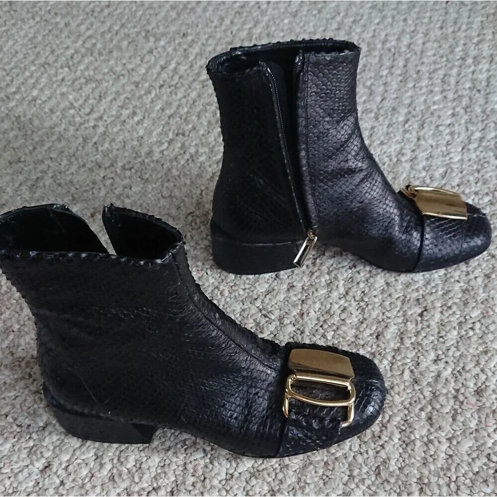 TIBI Wyatt embossed Buckle leather ankle Booties In Black size 5.5